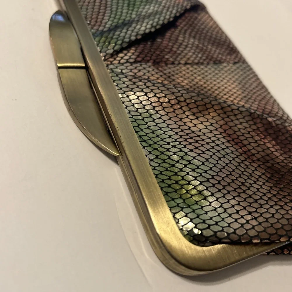 Hobo International Metallic Snake Skin On Leather Purse Chain/Clutch Organizer